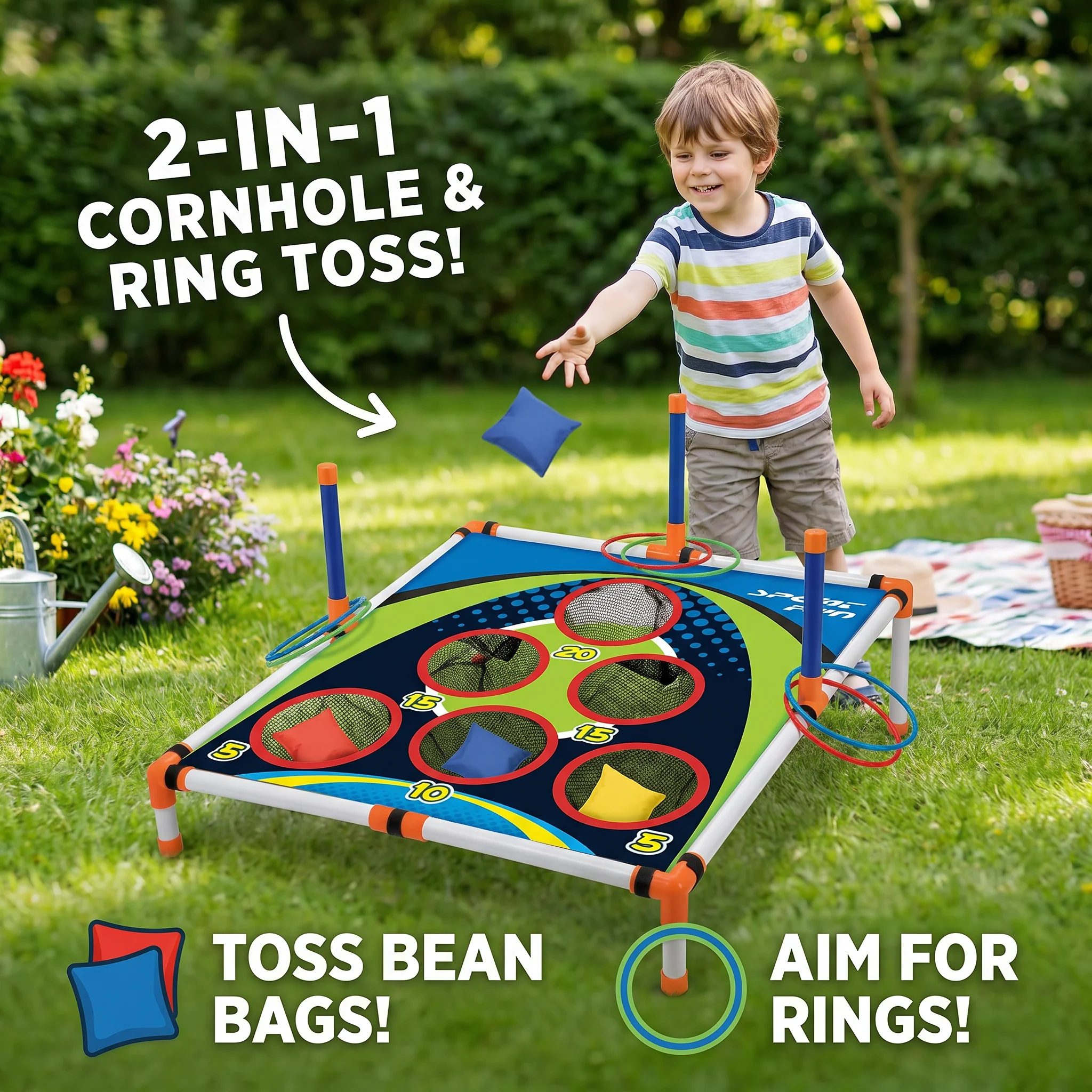 2-in-1 Cornhole & Ring Toss Game Set – Easy Setup for Garden & Travel - Image 3