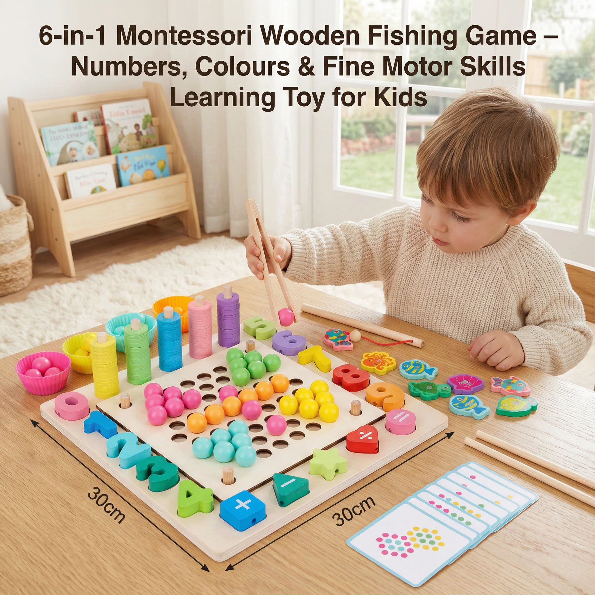 6-in-1 Montessori Wooden Fishing Game – Numbers, Colours & Fine Motor Skills Learning Toy for Kids - Image 5