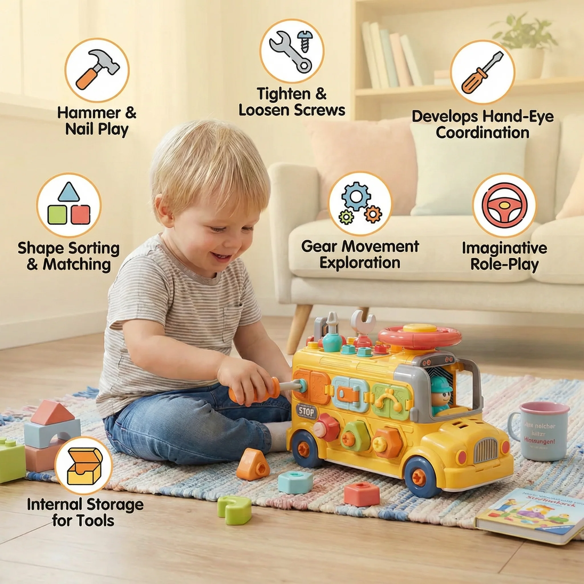 7-in-1 Montessori Screw Bus – Build & Fine Motor Skills Learning Toy - Image 3