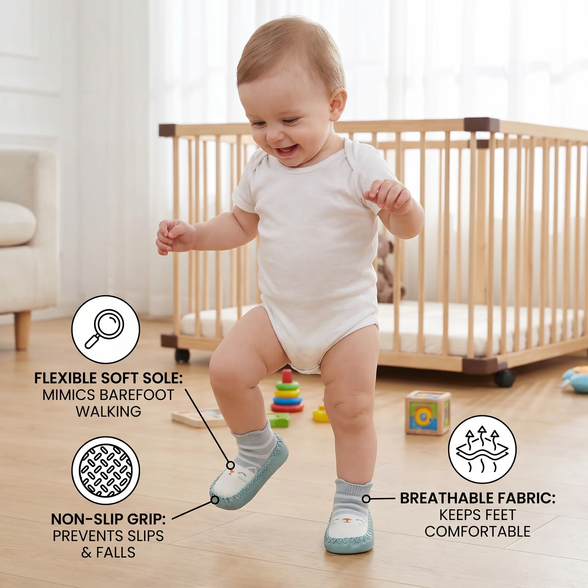 Baby Breathable Sock Shoes – Non-Slip Soft Sole Walking Socks for Infants & Toddlers - Image 3
