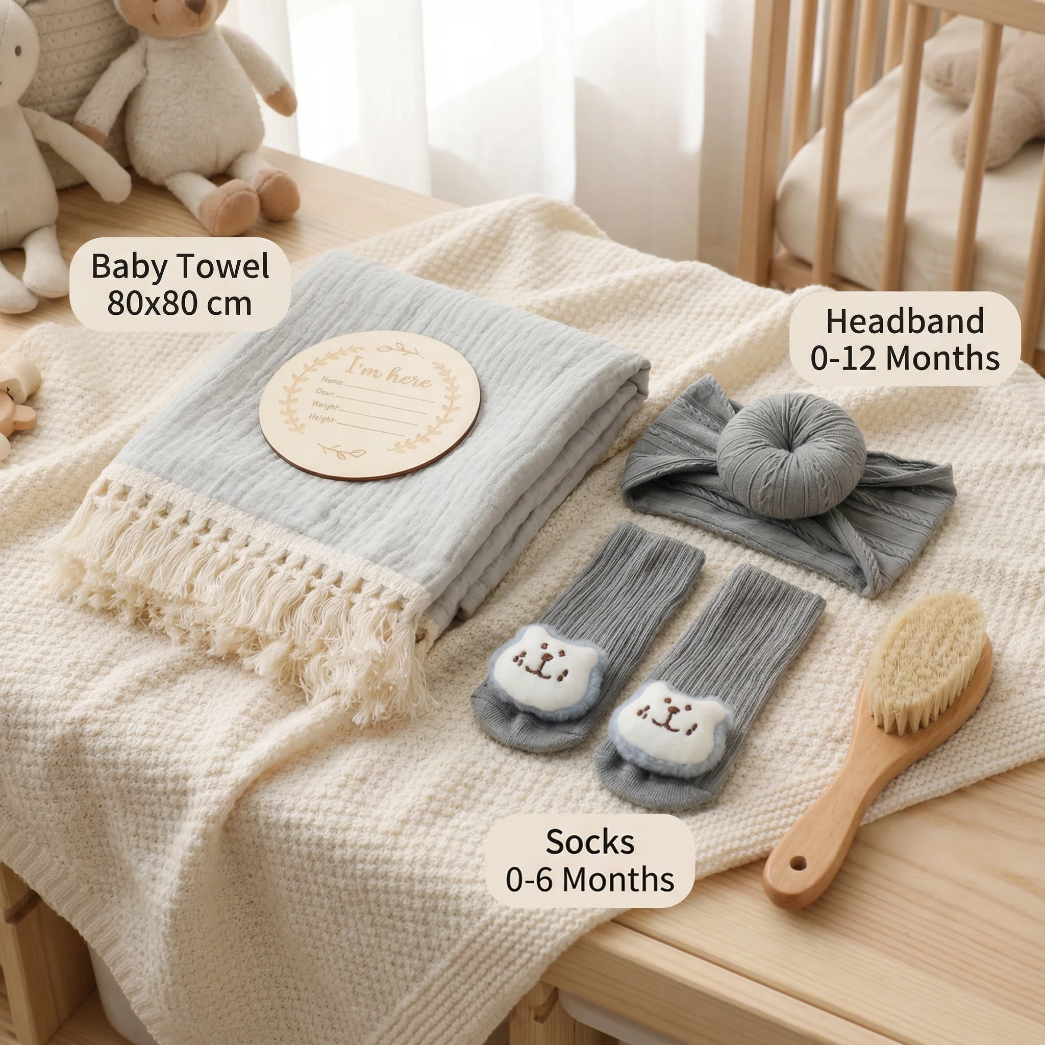Baby Care Gift Box – Towel, Socks or Headband & Bath Brush for Newborns - Image 5