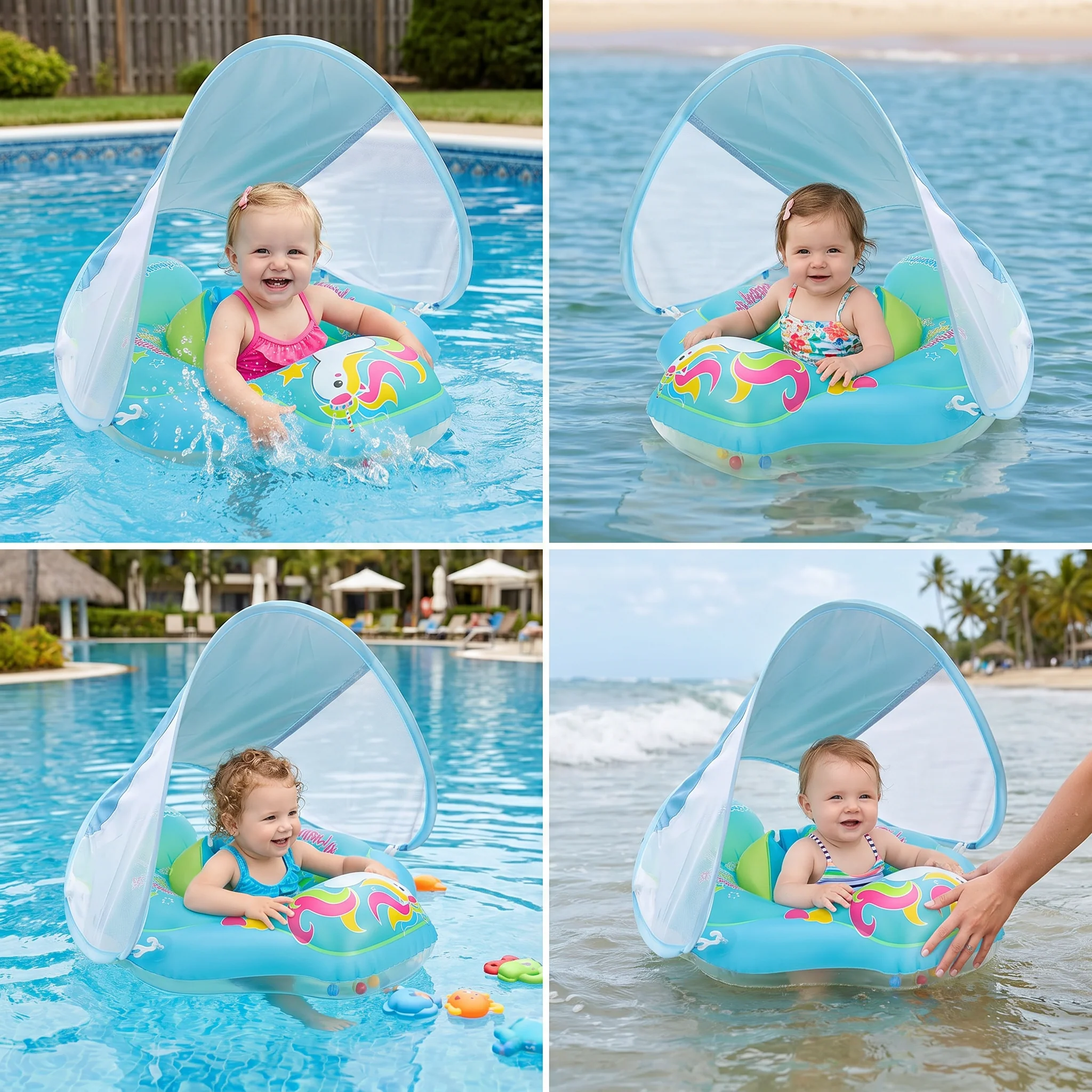 Baby Swim Float with Sun Canopy – Inflatable Infant Swimming Ring for Safe Water Fun - Image 4