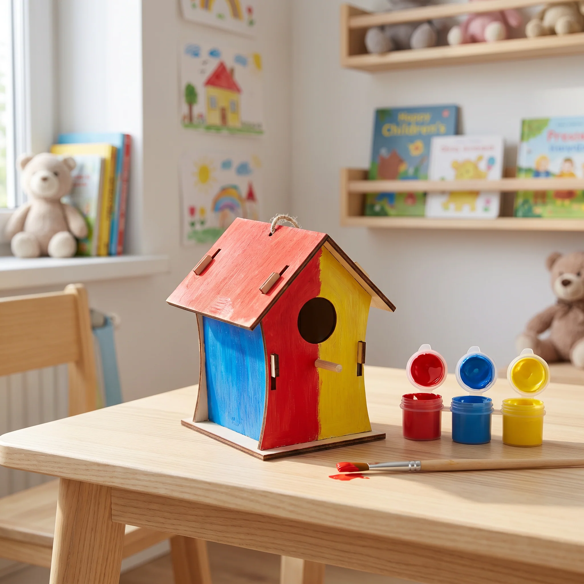 Colorful DIY Wooden Birdhouse Kit for Kids – Paint & Craft Set - Image 7