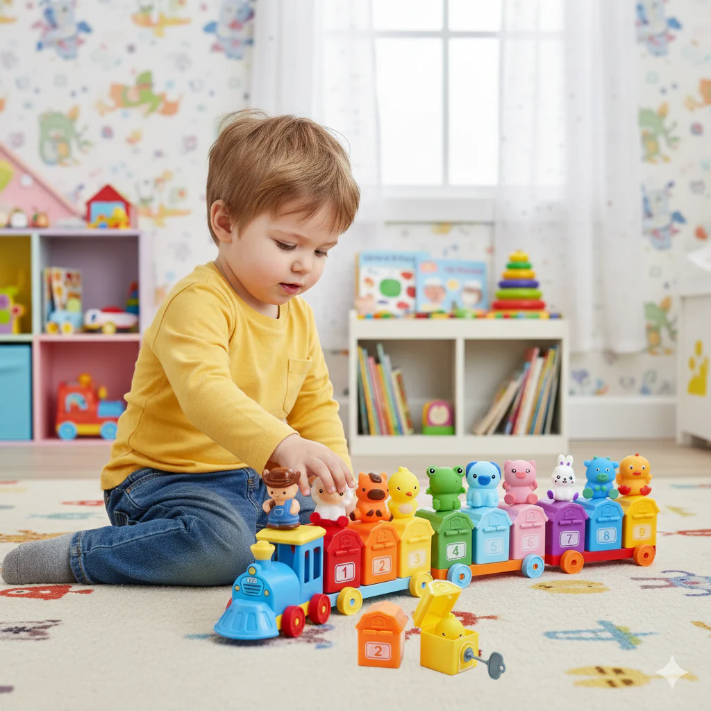 Educational Montessori Farm Number Train Toy