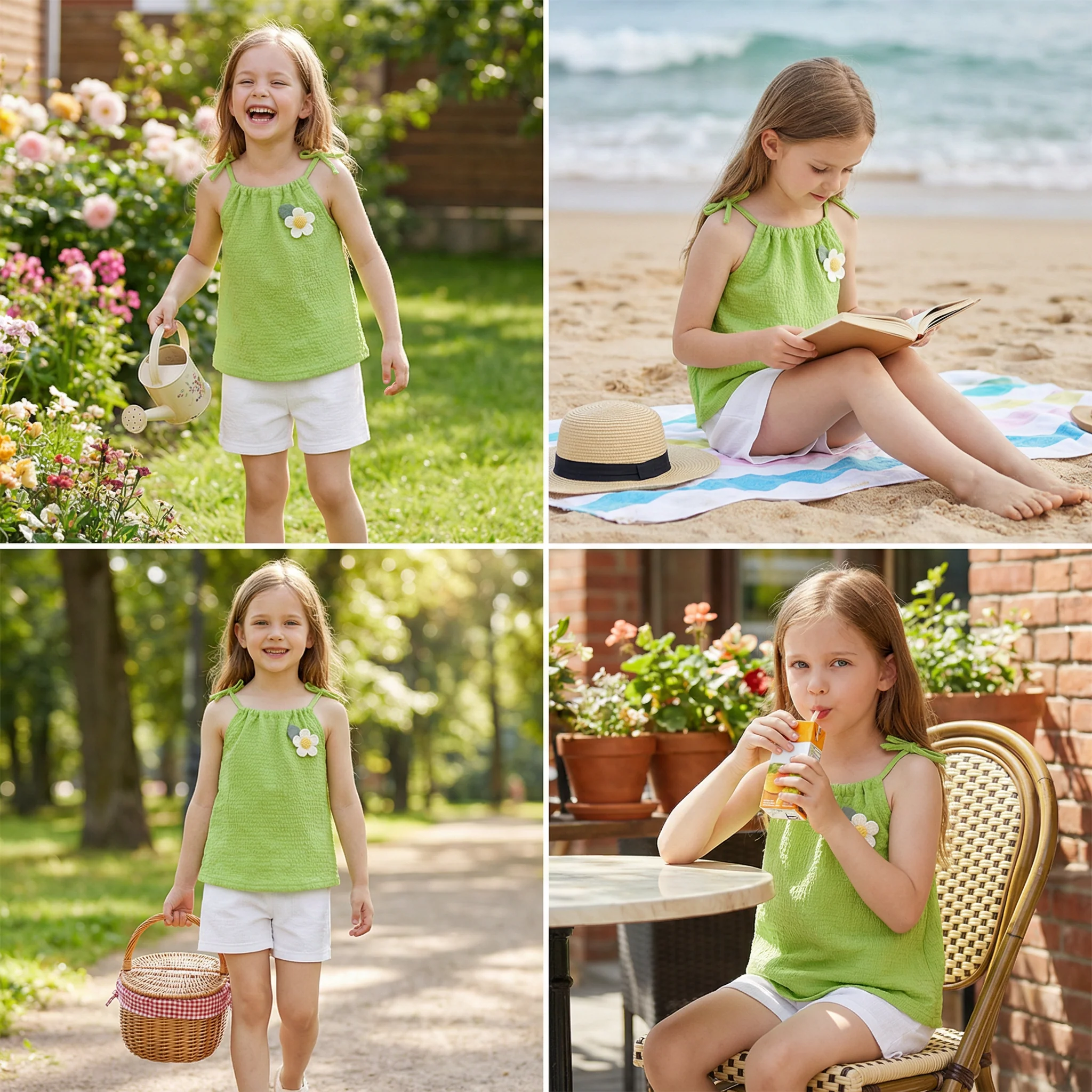 Girls’ Korean Style Summer 2-Piece Set – Floral Camisole Top & Shorts - Image 4