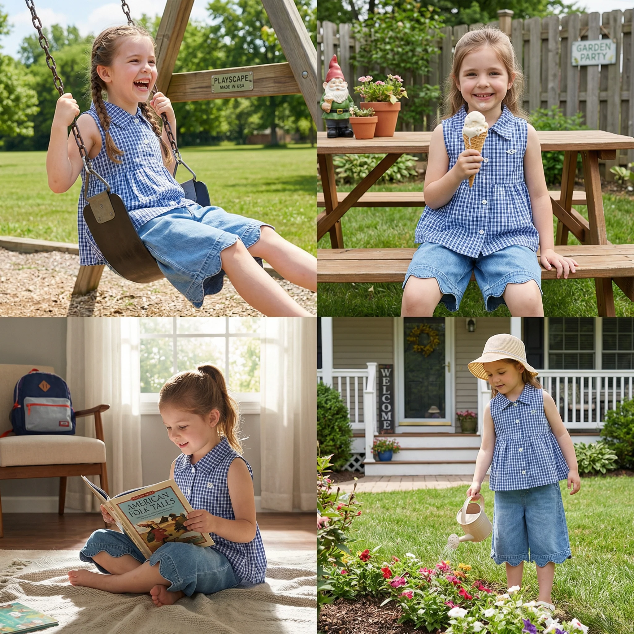 Girls’ Spring & Summer 2-Piece Outfit – Plaid Cotton Blend Top & Versatile Denim Pants Set - Image 4