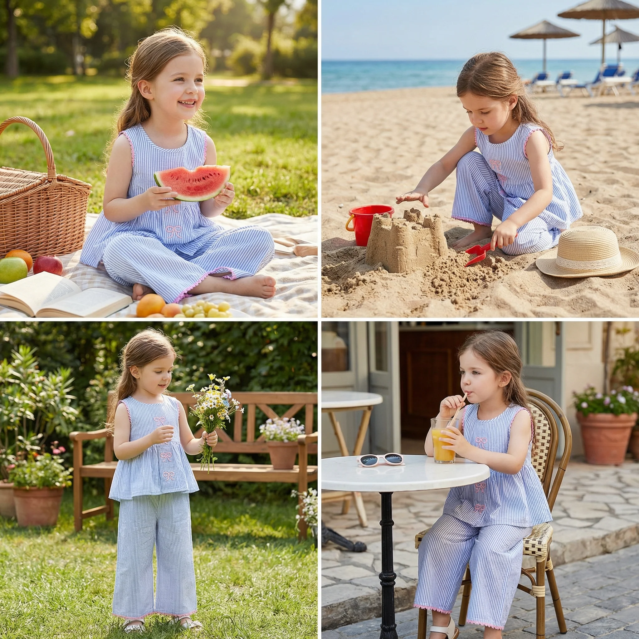 Girls’ Summer 2-Piece Outfit – Striped Set with Bow Embroidery - Image 4