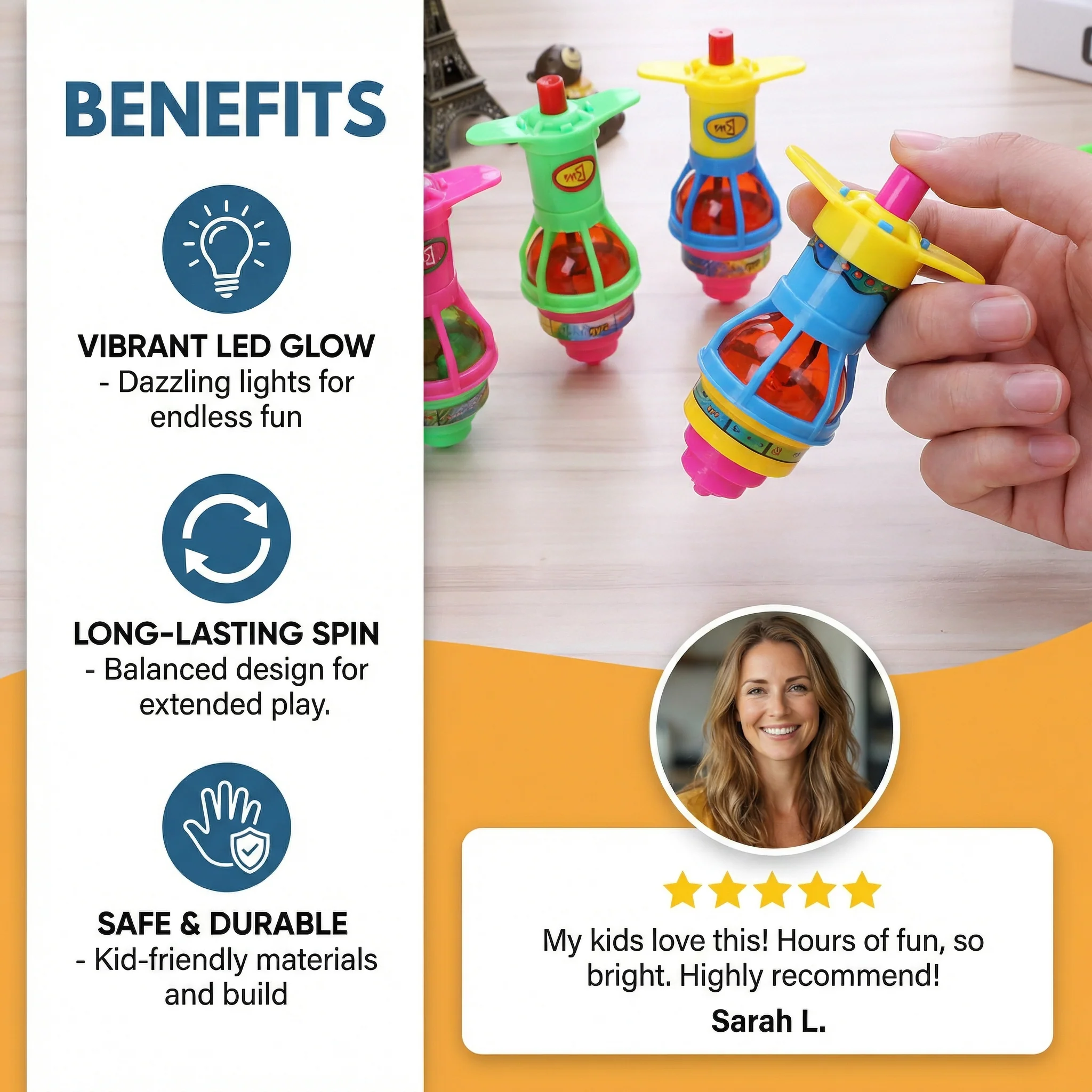 Glow LED Spinning Top – Fun Light-Up Toy for Kids - Image 2