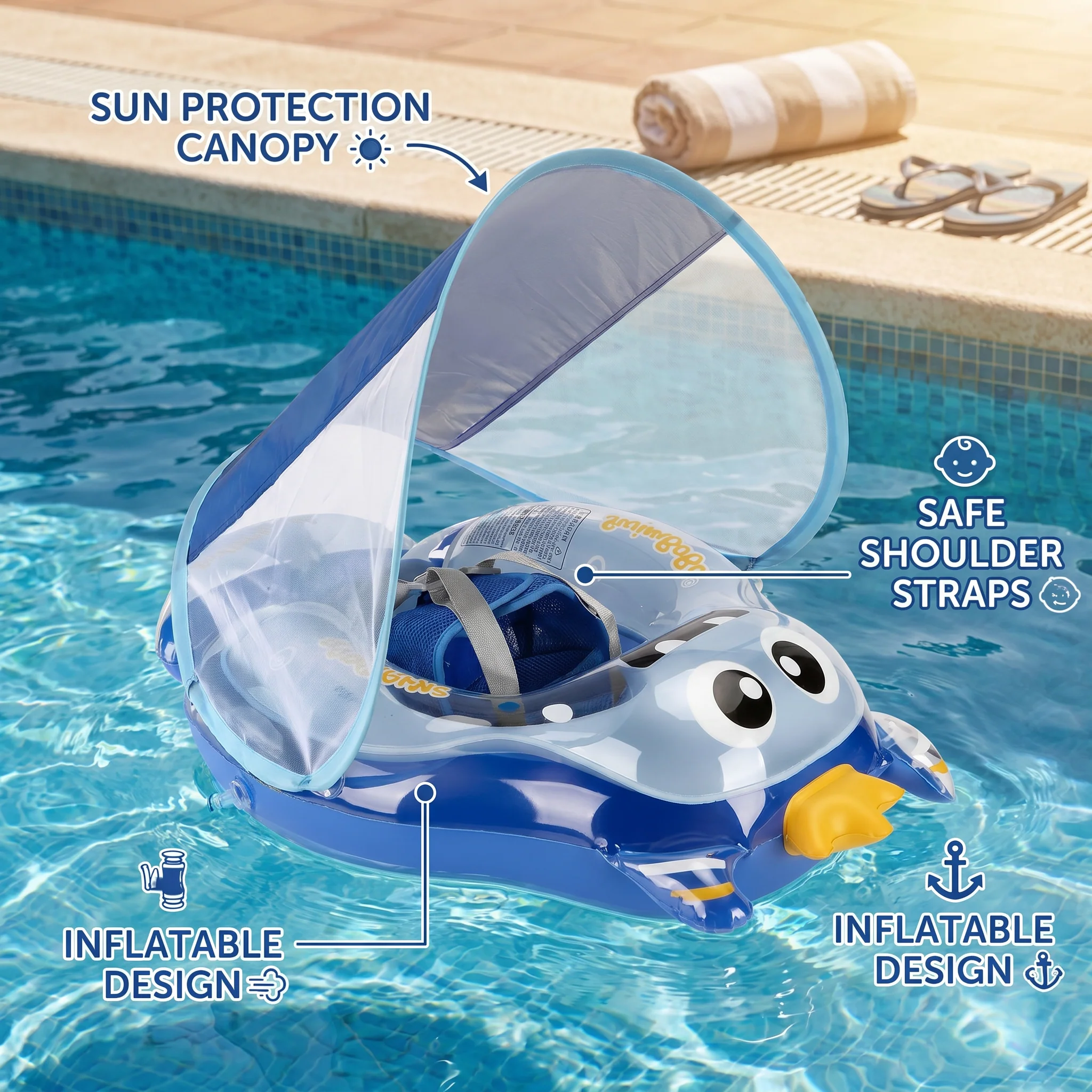 Inflatable Baby Swim Ring with Shoulder Straps & Sun Canopy – Safe Pool Seat for Babies - Image 4
