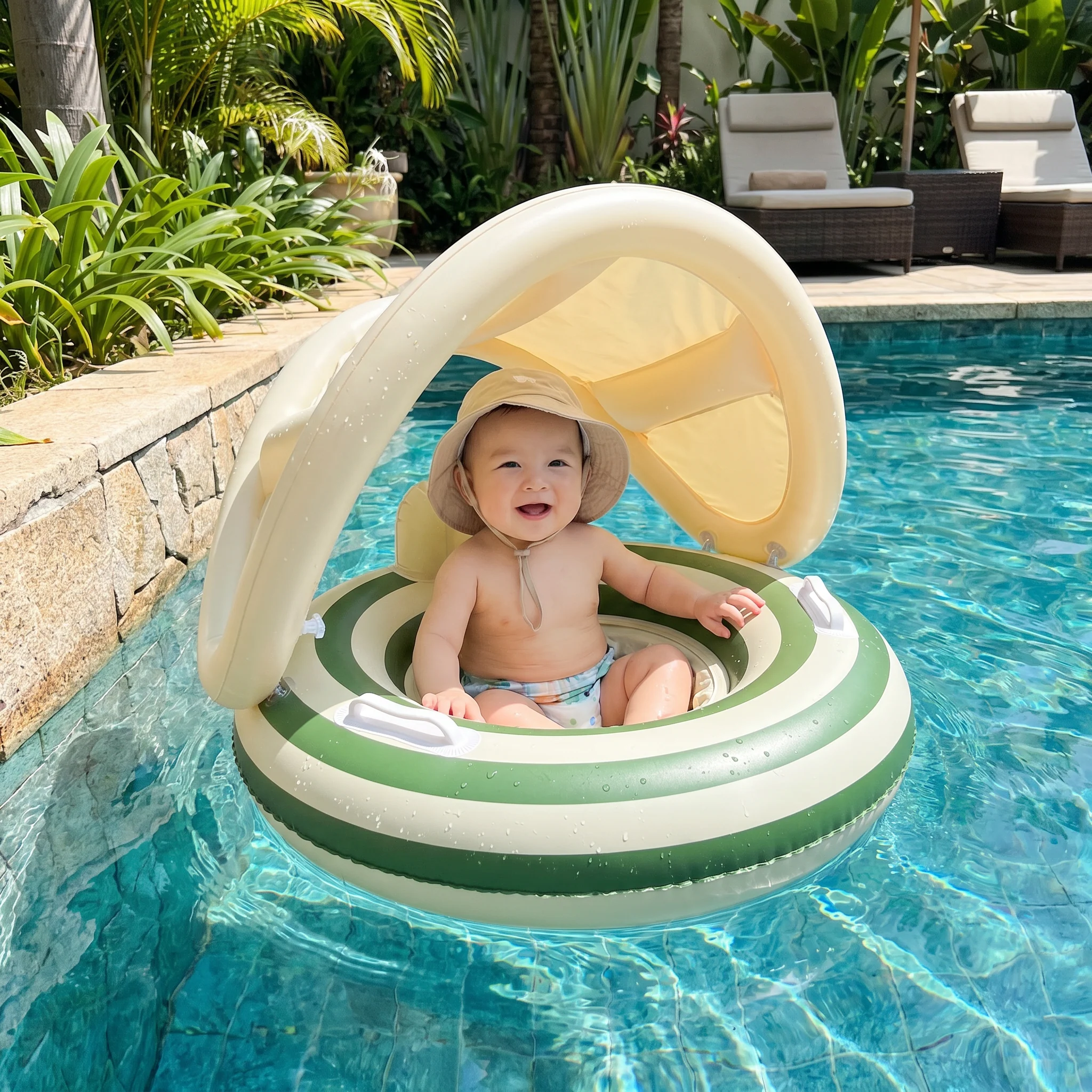 Inflatable Retro Lollipop Baby Swim Ring with Removable Sun Canopy – Secure Seat for 6–36 Months - Image 6