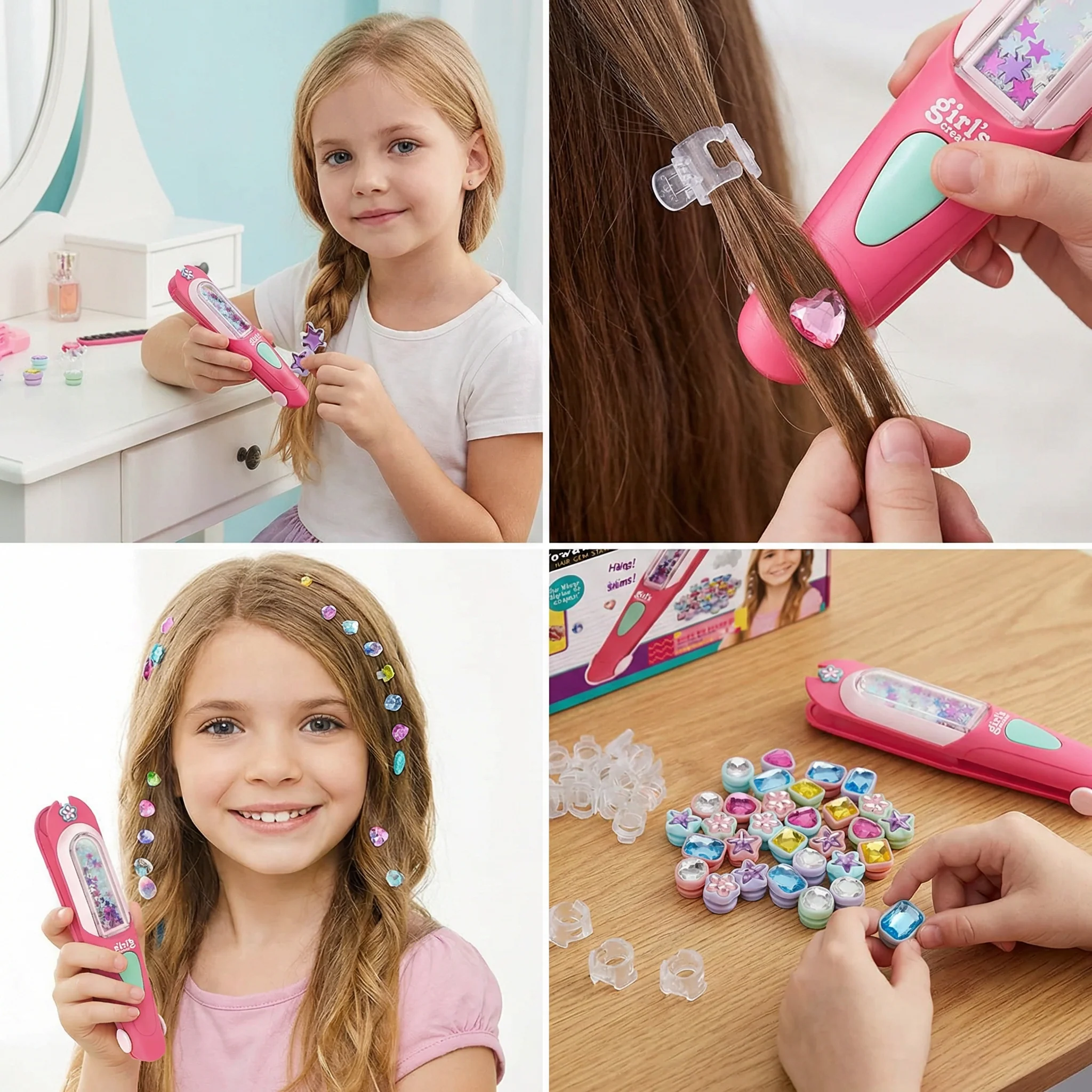 Kids Hair Gem Styling Kit – Hair Gem Stamper with Reusable Sparkling Gems - Image 4