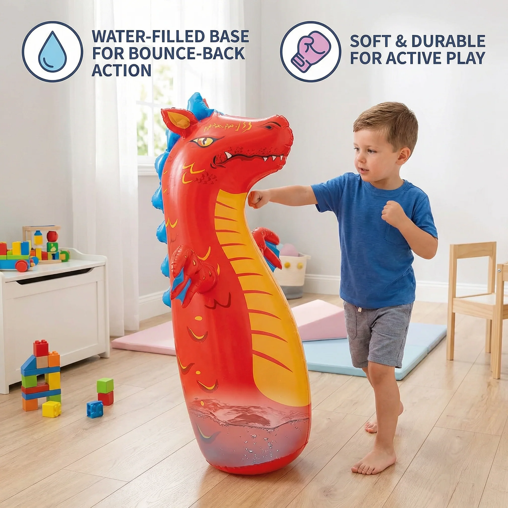 Kids Inflatable Punching Bag – Animal Design with Water-Filled Base - Image 3