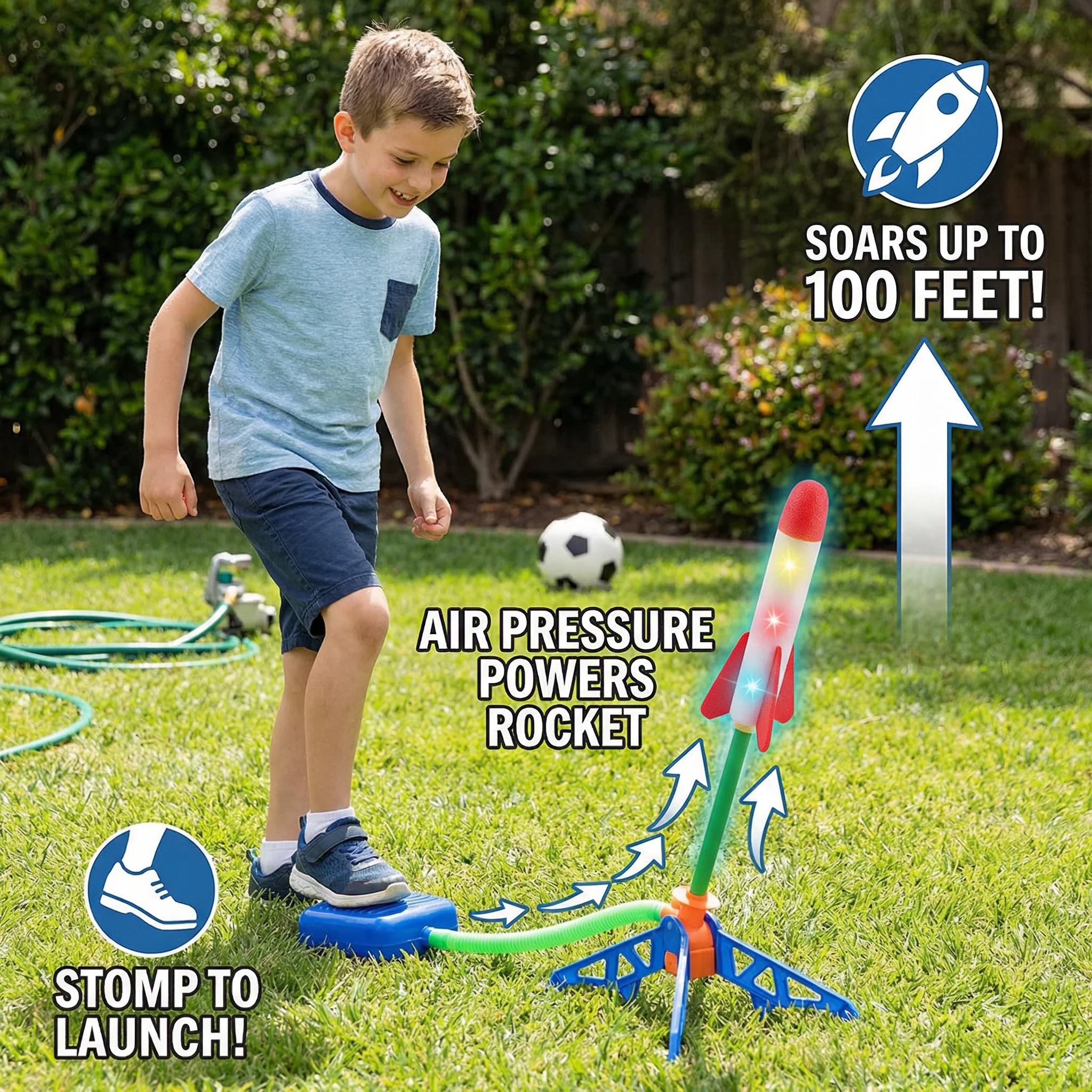 Kids Rocket Launcher with Foot Pump – Lightning Air-Powered Outdoor Toy - Image 3