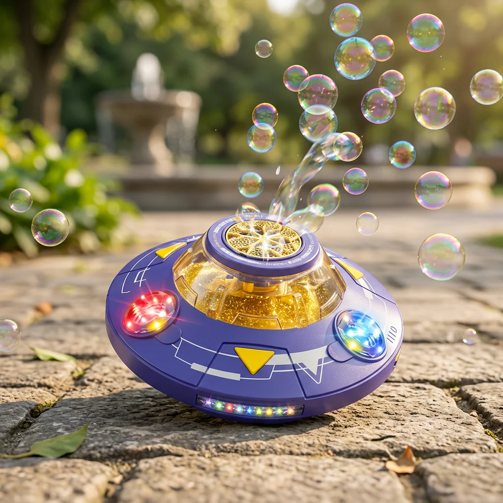 Light-Up UFO Bubble Machine for Kids – Rechargeable Spinning Bubble Blaster with LED Effects - Image 6