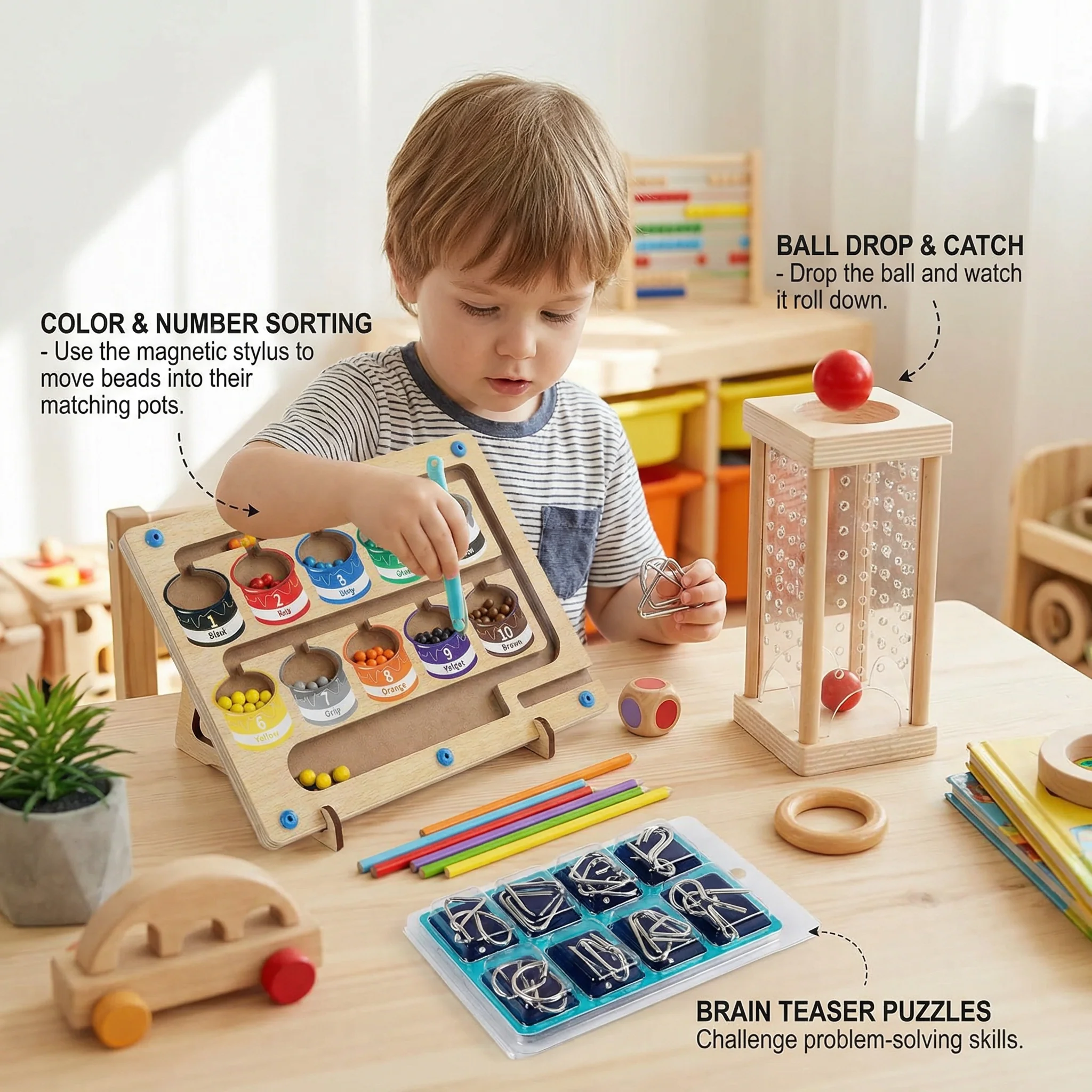 3-piece Montessori Learning & Puzzle Activity Set for Kids - Image 3