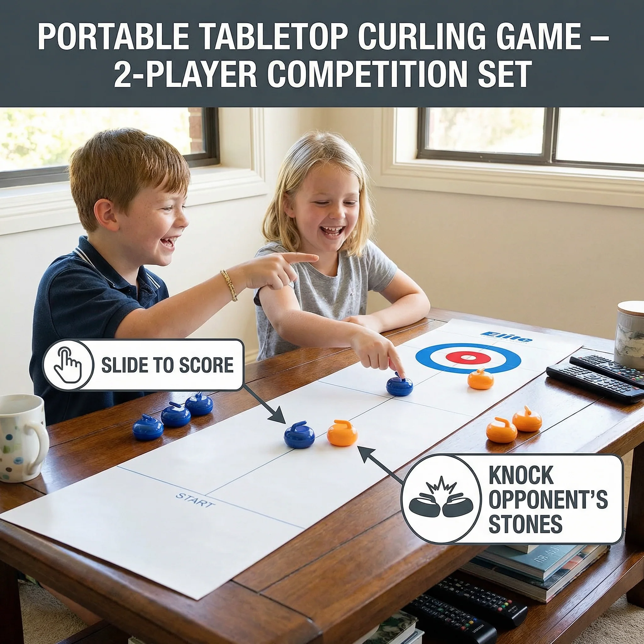 Portable Tabletop Curling Game – 2-Player Competition Set - Image 3