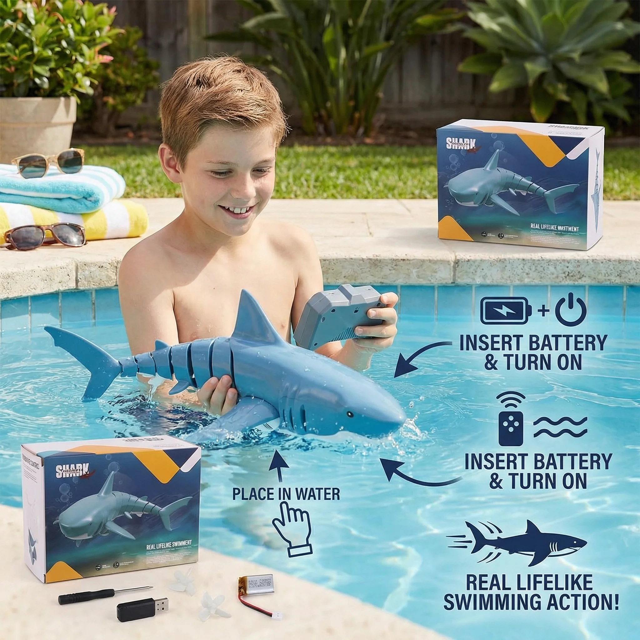 Remote-Controlled Shark Water Toy – RC Swimming Robot for Kids - Image 3