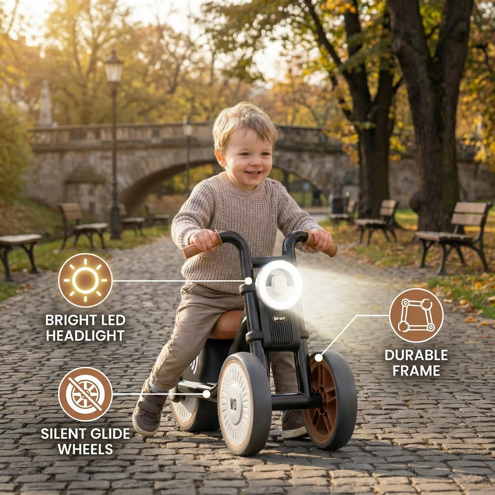Stylish Kids Tricycle – Silent Wheels with LED Lights - Image 3