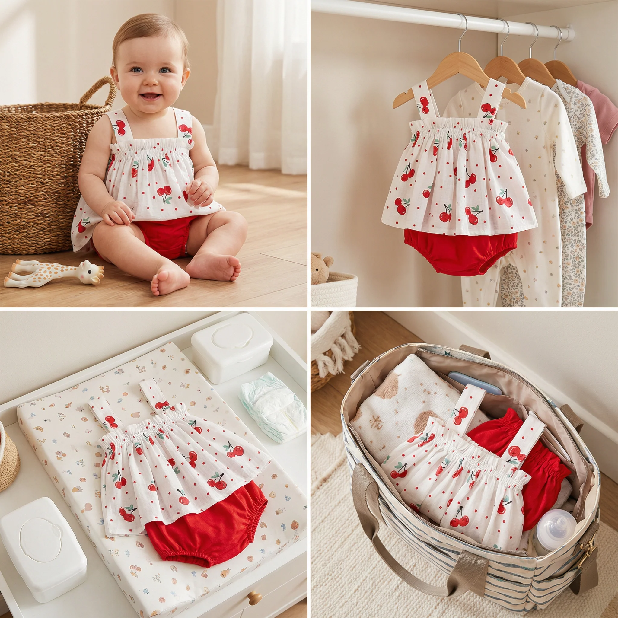 Summer 2-Piece Baby Girl Outfit – Plaid Strap Dress with Matching Bloomers - Image 4
